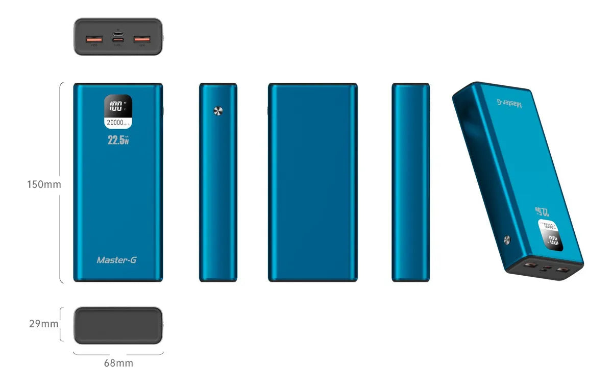 Power Bank 20000 mAh 22.5W con Power Delivery – Master-G Azul