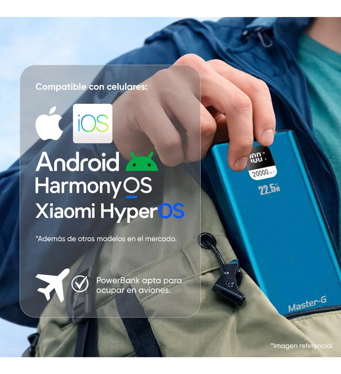 Power Bank 20000 mAh 22.5W con Power Delivery – Master-G Azul
