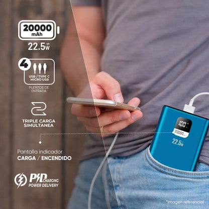 Power Bank 20000 mAh 22.5W con Power Delivery – Master-G Azul