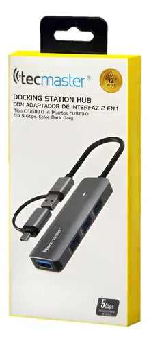 Hub USB-C Tecmaster de 4 Puertos USB 3.0 - Negro