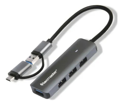 Hub USB-C Tecmaster de 4 Puertos USB 3.0 - Negro