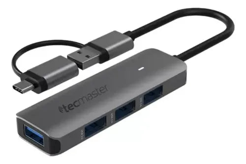 Hub USB-C Tecmaster de 4 Puertos USB 3.0 - Negro