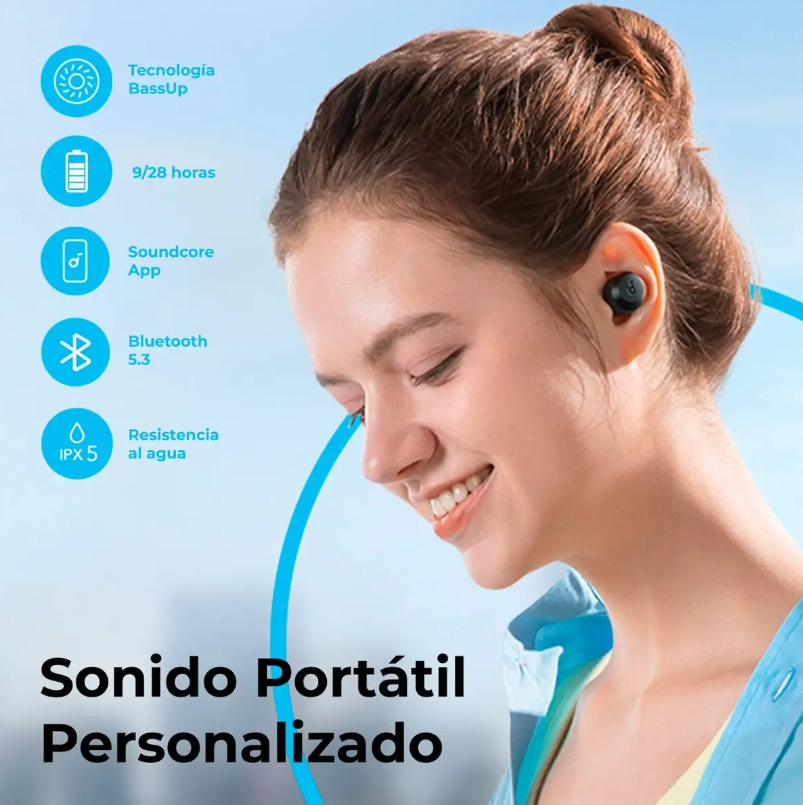 Audífonos Inalámbricos Soundcore Anker A25i 28hrs Ipx5 Color Negro